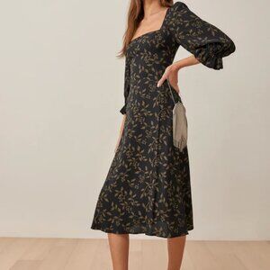 Reformation black/brown floral midi dress